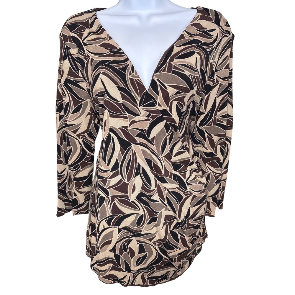 Sigrid Olsen Womens Brown Abstract Leaf Faux Wrap Top Sz‎ L Earthy Career Boho